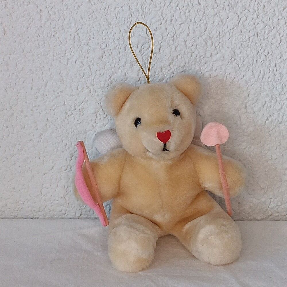 Dakin 1985 Cupid Bear Plush Red Heart Nose Tan Valentines Stuffed Toy